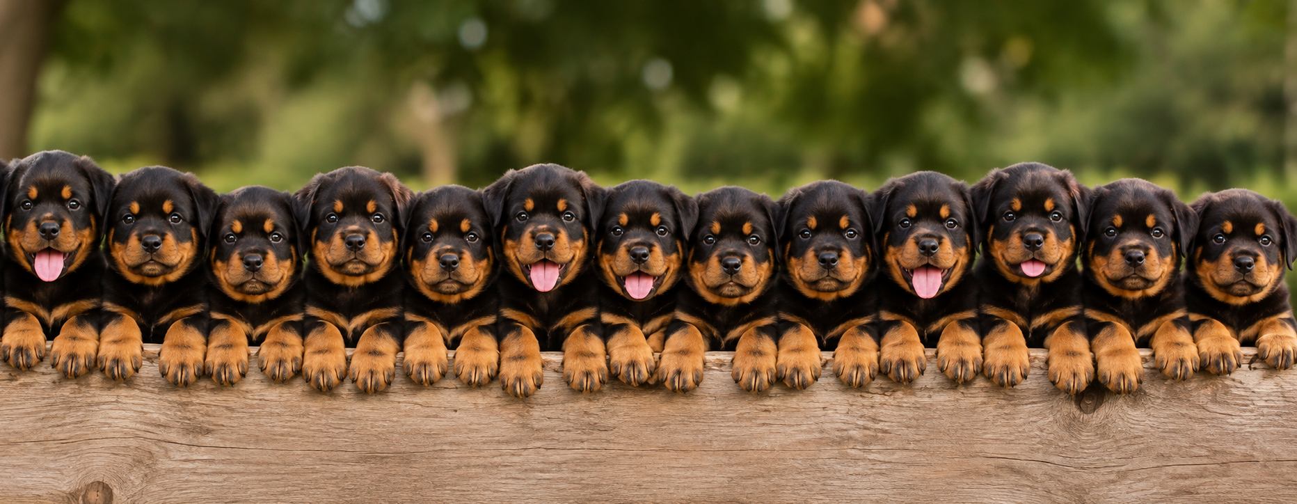 Filhotes de Rottweiler enfileirados